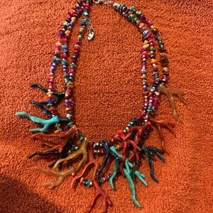 Piper K Multi Color Beaded Coral BranchStatement Necklace